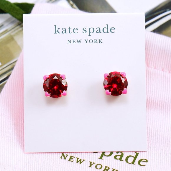 Kate Spade Round Heart Prong Earrings Ruby Red RSG